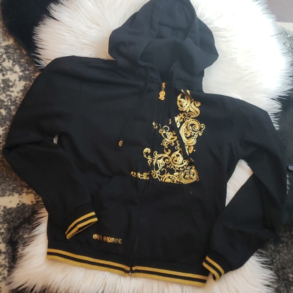 Old school zipper hoodie black and gold